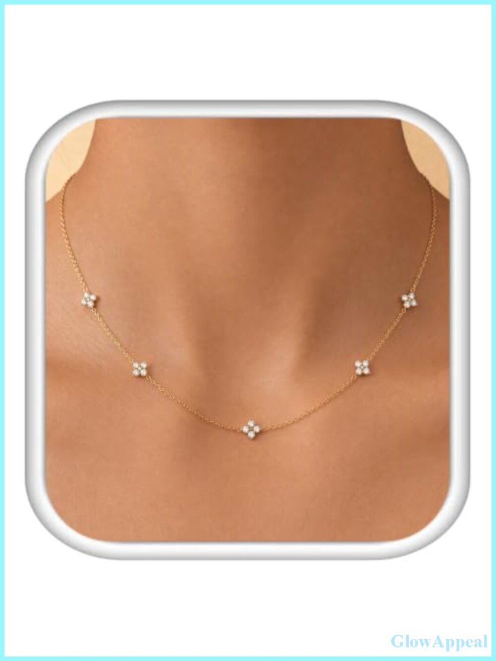 Dainty Four-Leaf Clover Station Necklace 14K Gold Plated Stainless Steel Choker